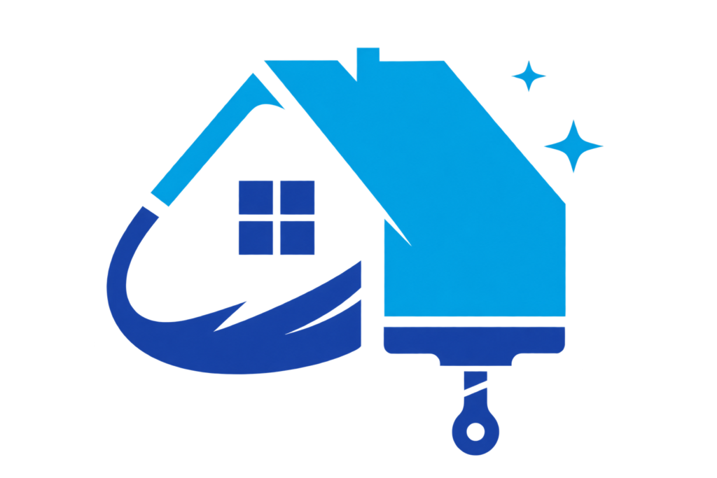 stylised blue house paintbrush logo